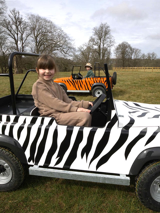 Two children in zebra and tiger printed Little Ranger Rovers